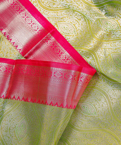 Bridal Semi Silk Saree - Light Green Colour Body Tissue With Contrast Redish Pink Evening Morning Border