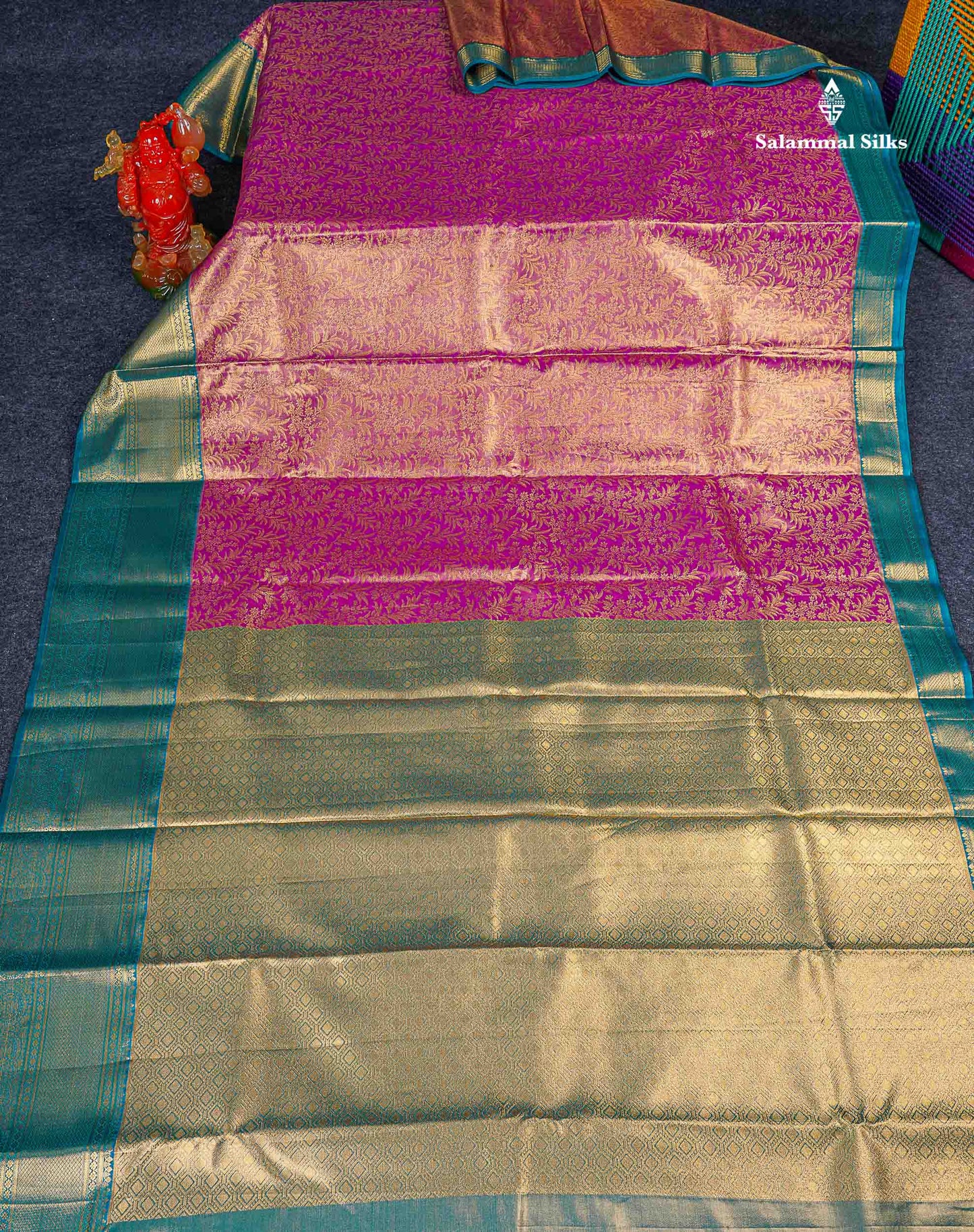 Bridal Semi Silk Saree - Magenta Colour Body Tissue With Contrast Teal Green Evening Morning Border