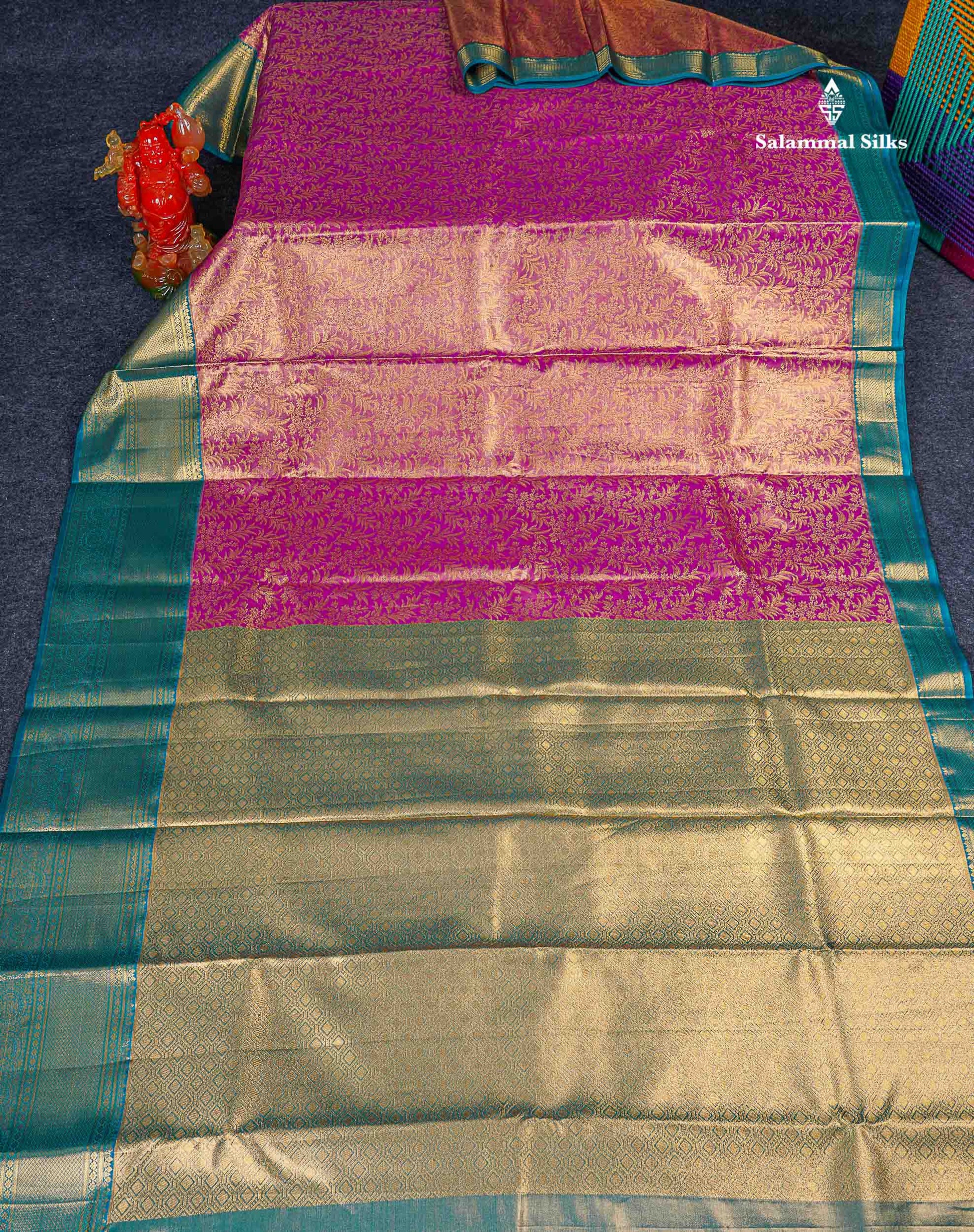 Bridal Semi Silk Saree - Magenta Colour Body Tissue With Contrast Teal Green Evening Morning Border