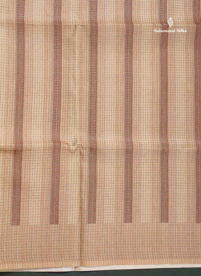Semi Tussar Saree - Beige Colour Body With Contrast Peach Blouse