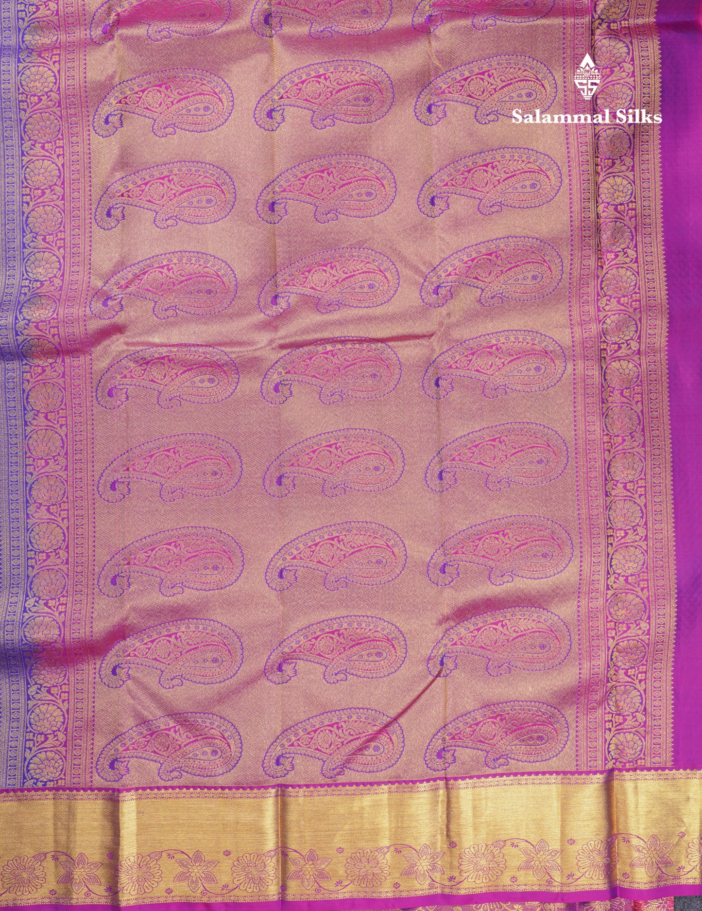 Beautiful Violet Bridal Pure Kanjivaram Silk Saree With Contrast Vadamalli Border