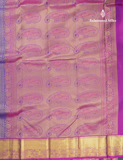 Beautiful Violet Bridal Pure Kanjivaram Silk Saree With Contrast Vadamalli Border