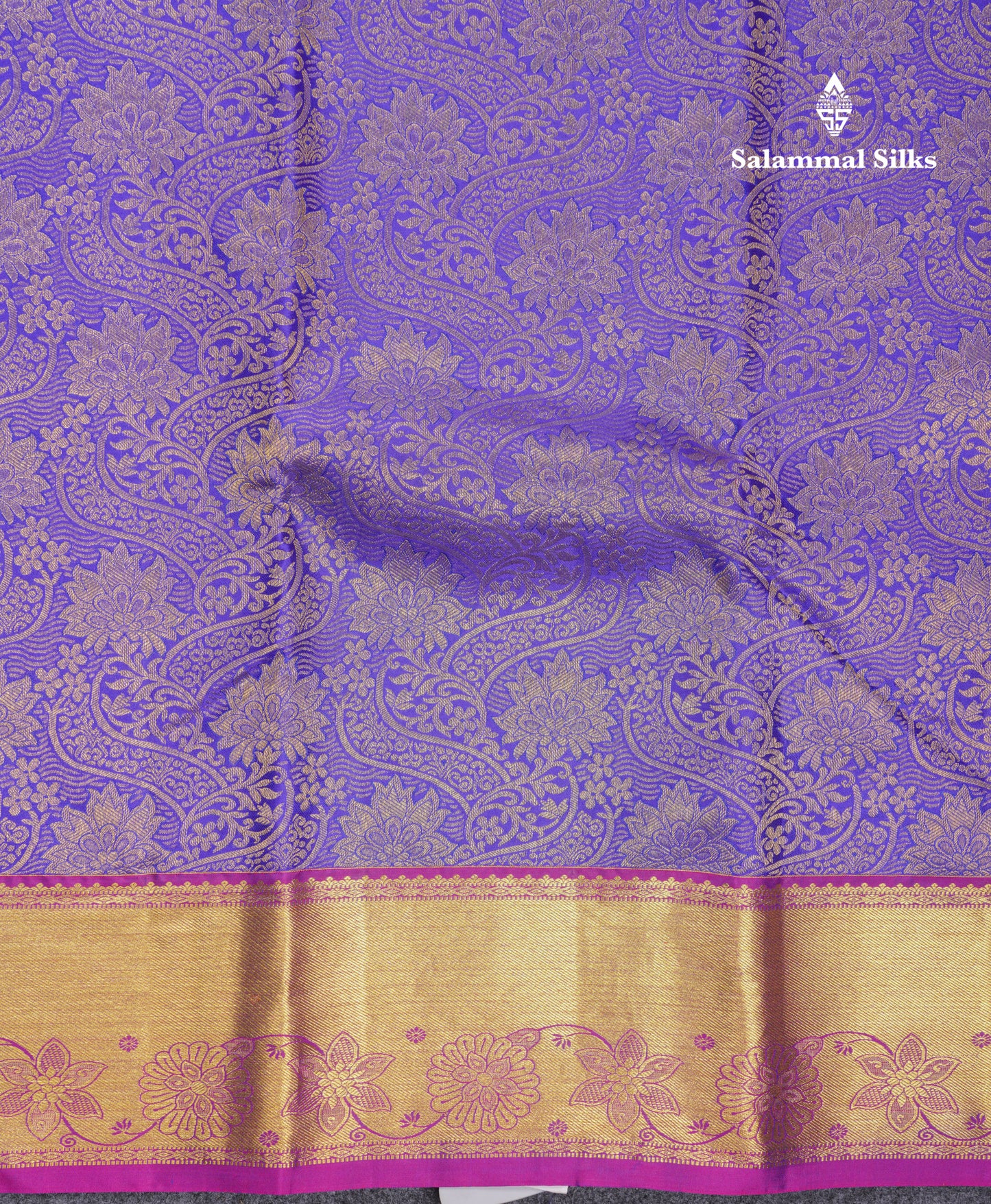 Beautiful Violet Bridal Pure Kanjivaram Silk Saree With Contrast Vadamalli Border