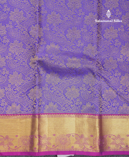Beautiful Violet Bridal Pure Kanjivaram Silk Saree With Contrast Vadamalli Border