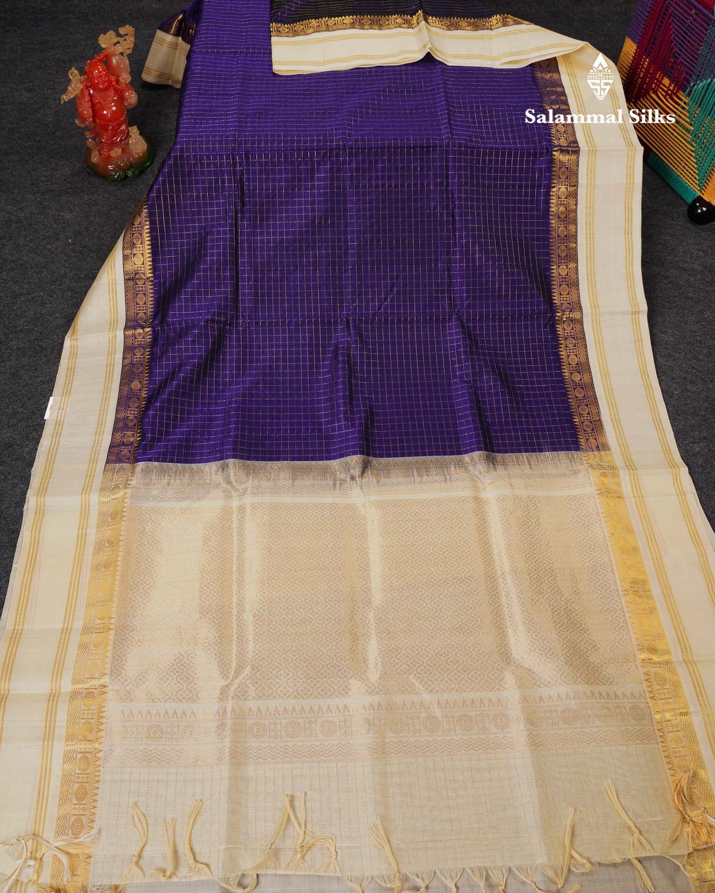 Beautiful Yellow Zari Checks Pure Silk Cotton Saree With Contrast Cream Traditional Gap Border
