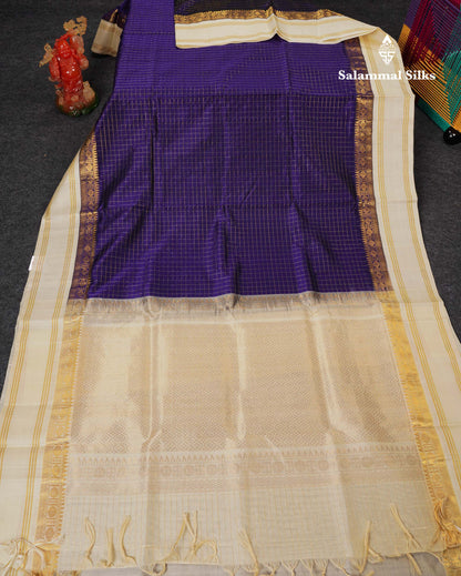 Beautiful Yellow Zari Checks Pure Silk Cotton Saree With Contrast Cream Traditional Gap Border