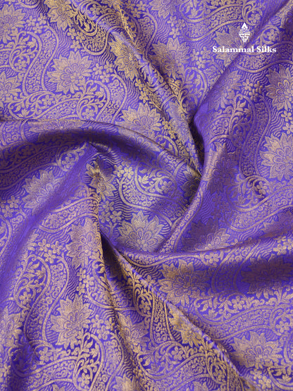 Beautiful Violet Bridal Pure Kanjivaram Silk Saree With Contrast Vadamalli Border