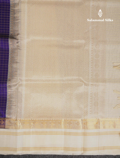 Beautiful Yellow Zari Checks Pure Silk Cotton Saree With Contrast Cream Traditional Gap Border