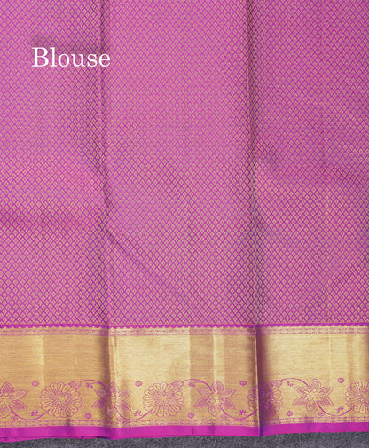Beautiful Violet Bridal Pure Kanjivaram Silk Saree With Contrast Vadamalli Border