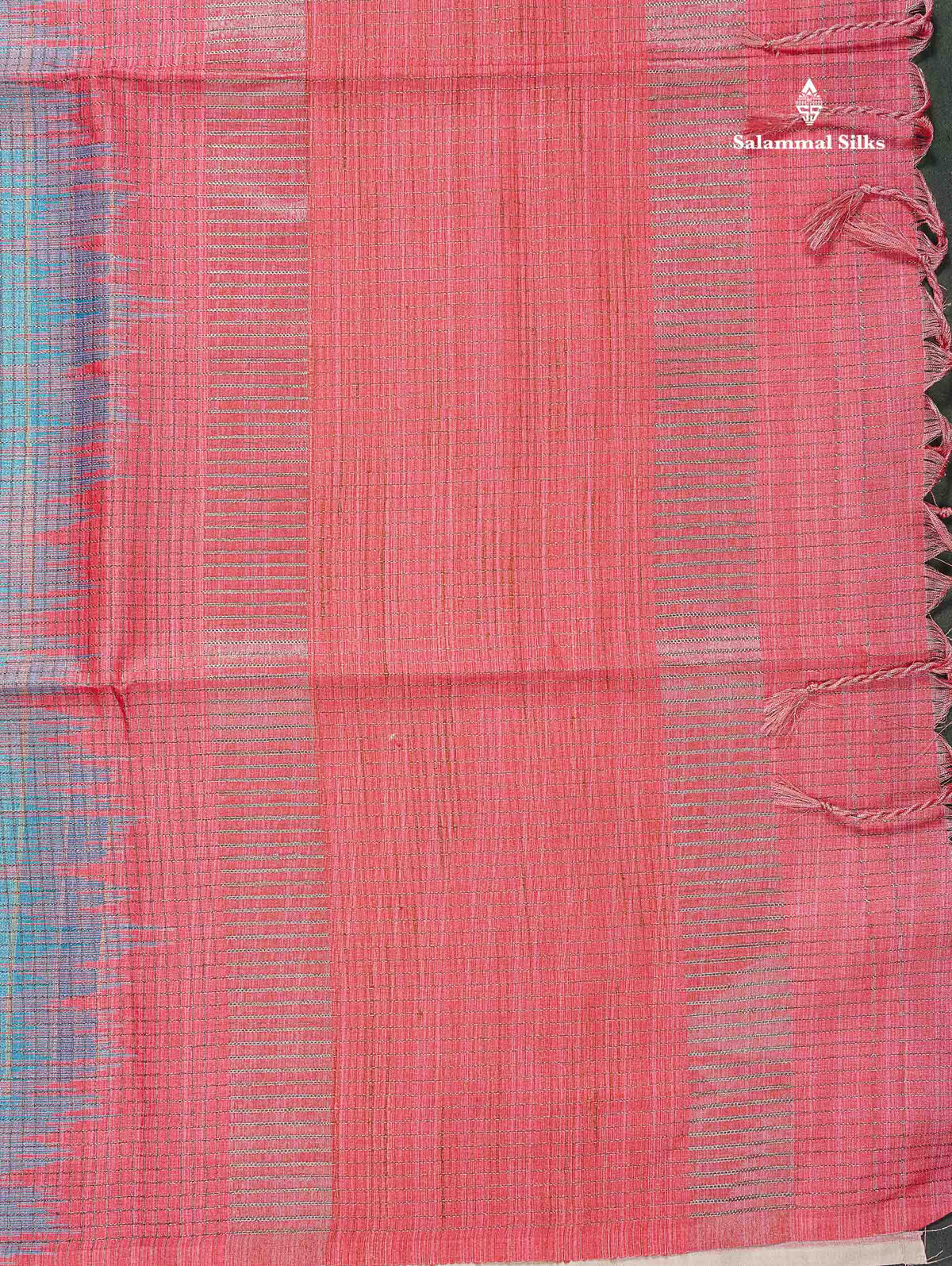 Semi Tussar Saree - Blue Colour Body With Contrast Peach Blouse