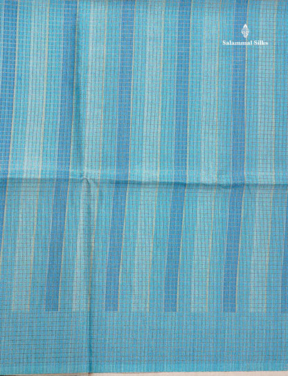 Semi Tussar Saree - Blue Colour Body With Contrast Peach Blouse