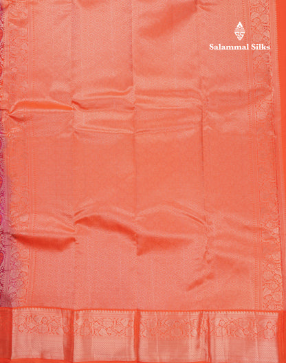 Dual Tone Magenta Bridal Pure Mix Kanjivaram Silk Saree With Contrast Orange Border