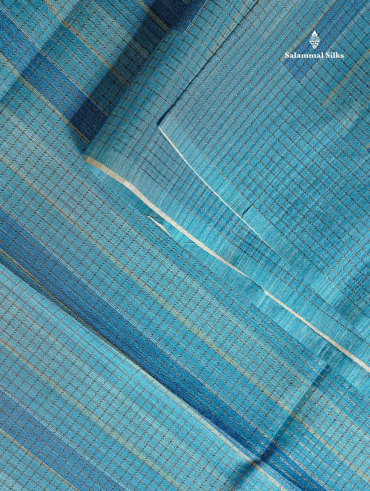 Semi Tussar Saree - Blue Colour Body With Contrast Peach Blouse