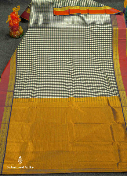 Beautiful Multicolour Small Checks Semi Silk Saree With Contrast Violet Traditional Border