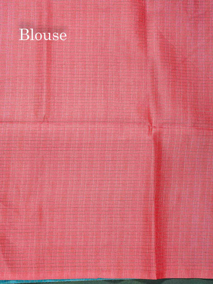 Semi Tussar Saree - Blue Colour Body With Contrast Peach Blouse