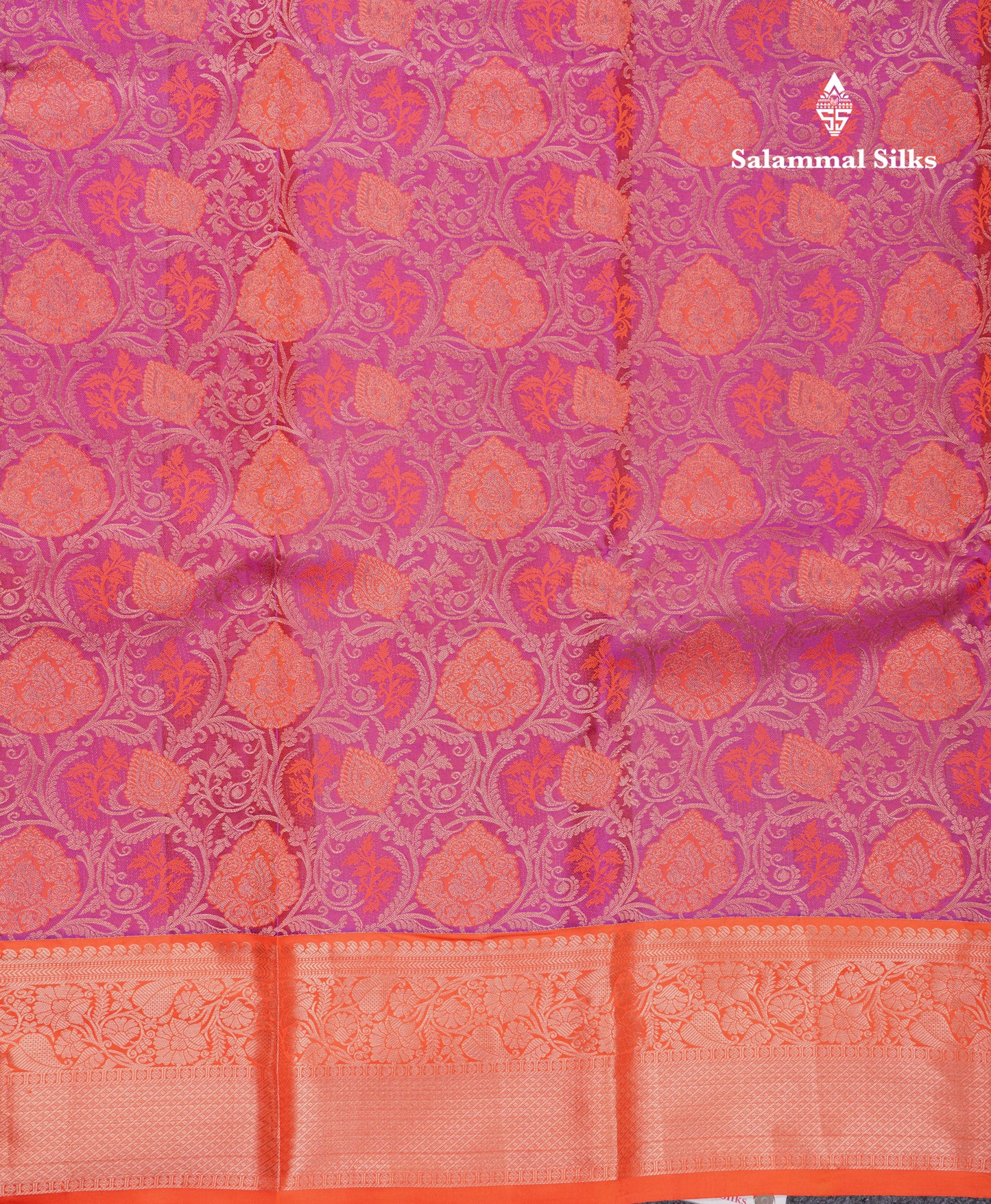 Dual Tone Magenta Bridal Pure Mix Kanjivaram Silk Saree With Contrast Orange Border