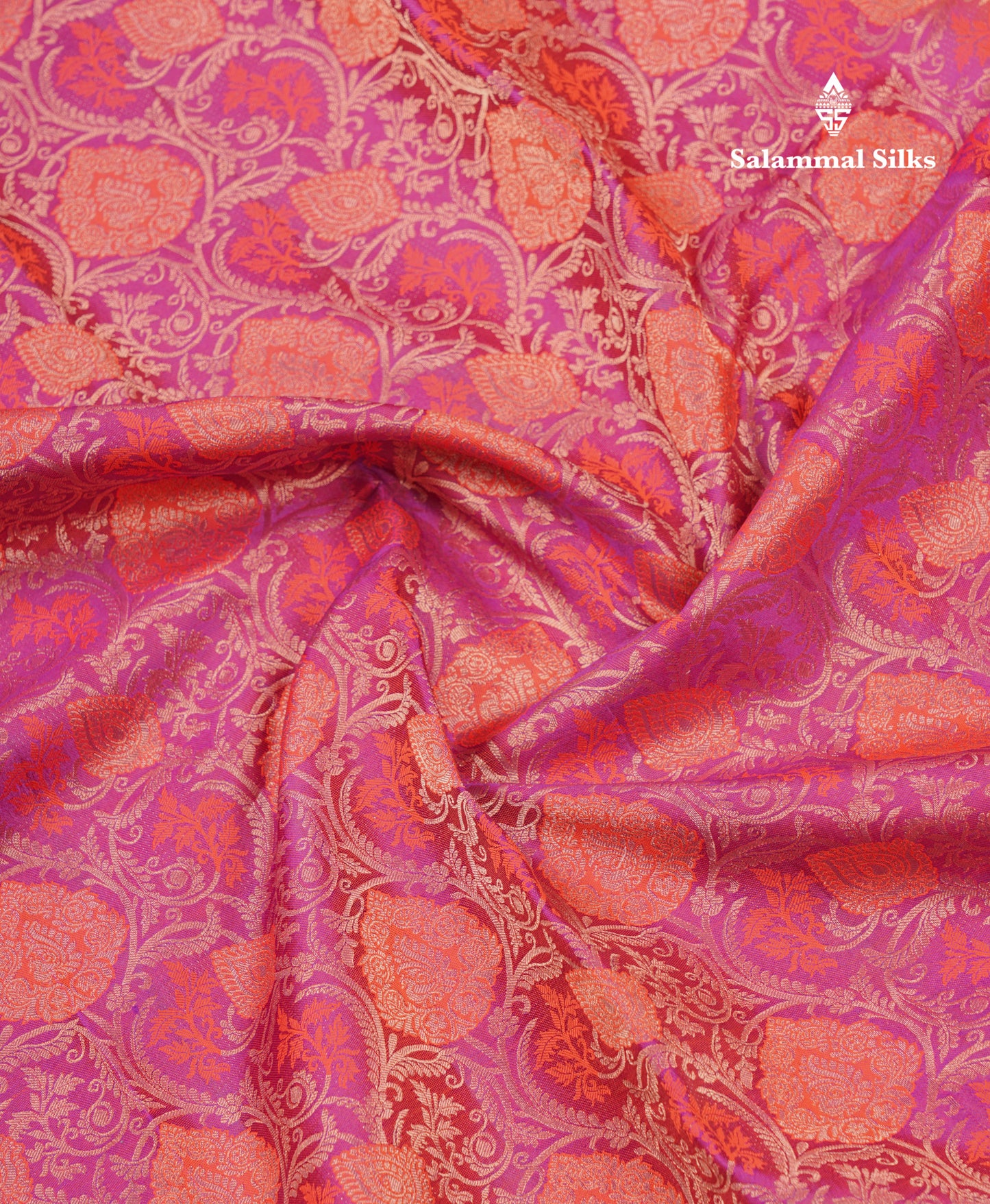Dual Tone Magenta Bridal Pure Mix Kanjivaram Silk Saree With Contrast Orange Border