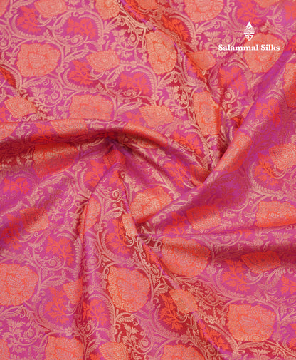 Dual Tone Magenta Bridal Pure Mix Kanjivaram Silk Saree With Contrast Orange Border