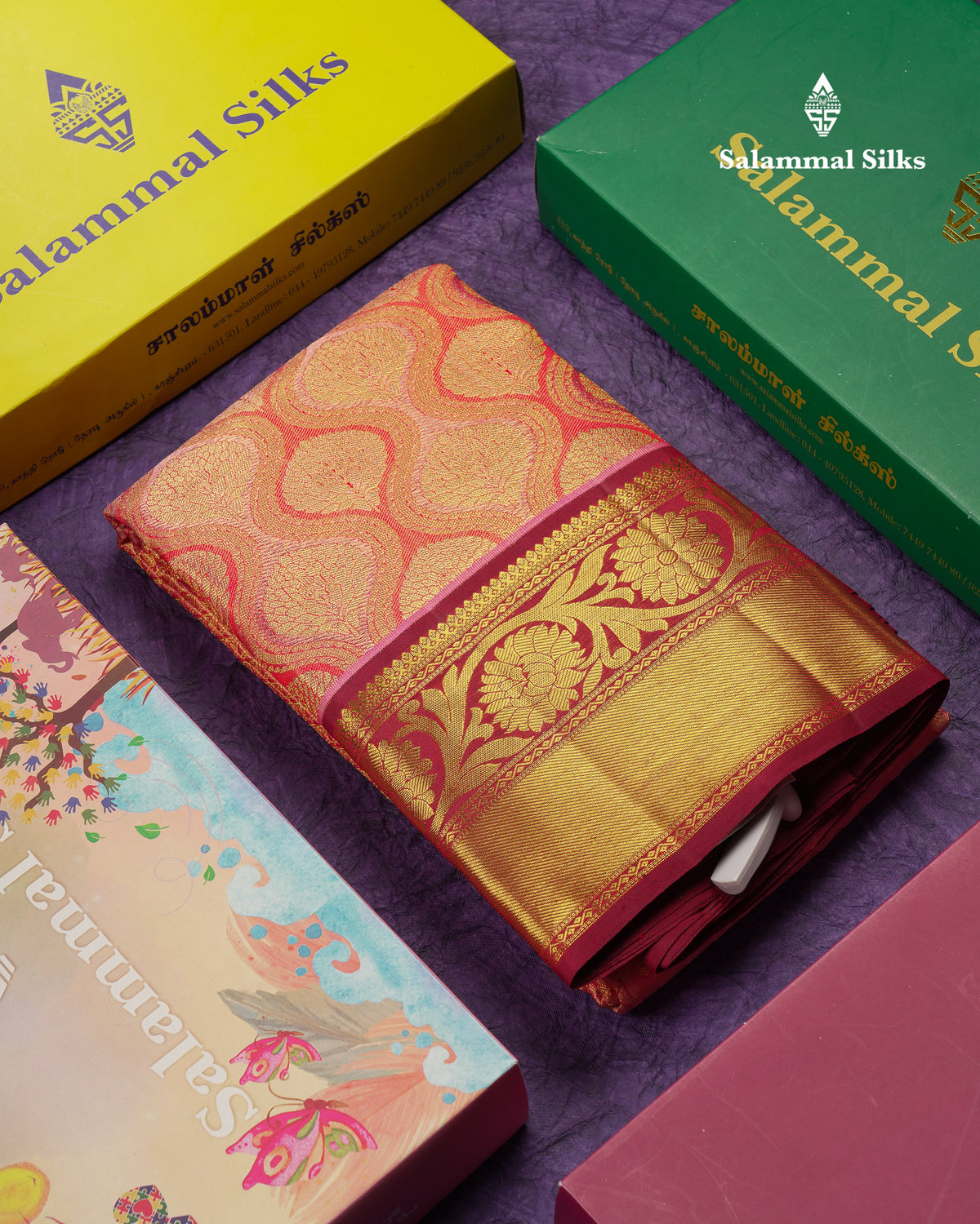 Beautiful Pinkish Peach Small Checks With Butta Tissue Bridal Pure Kanjivaram Silk Saree With Contrast Maroon Border