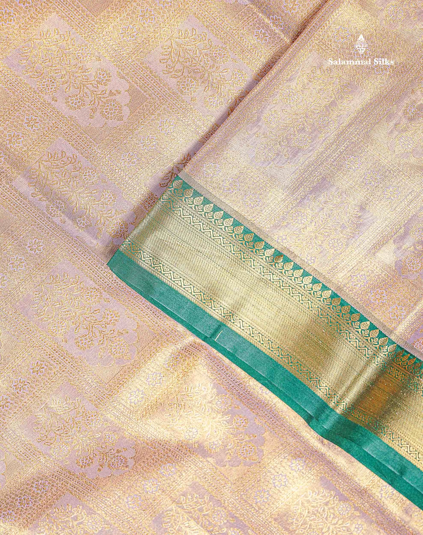 Bridal Semi Silk Saree - Light Lavender Colour Body Tissue With Contrast Bottle Green Evening Morning Border