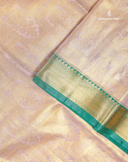 Bridal Semi Silk Saree - Light Lavender Colour Body Tissue With Contrast Bottle Green Evening Morning Border