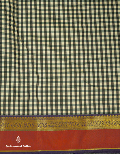 Beautiful Multicolour Small Checks Semi Silk Saree With Contrast Violet Traditional Border