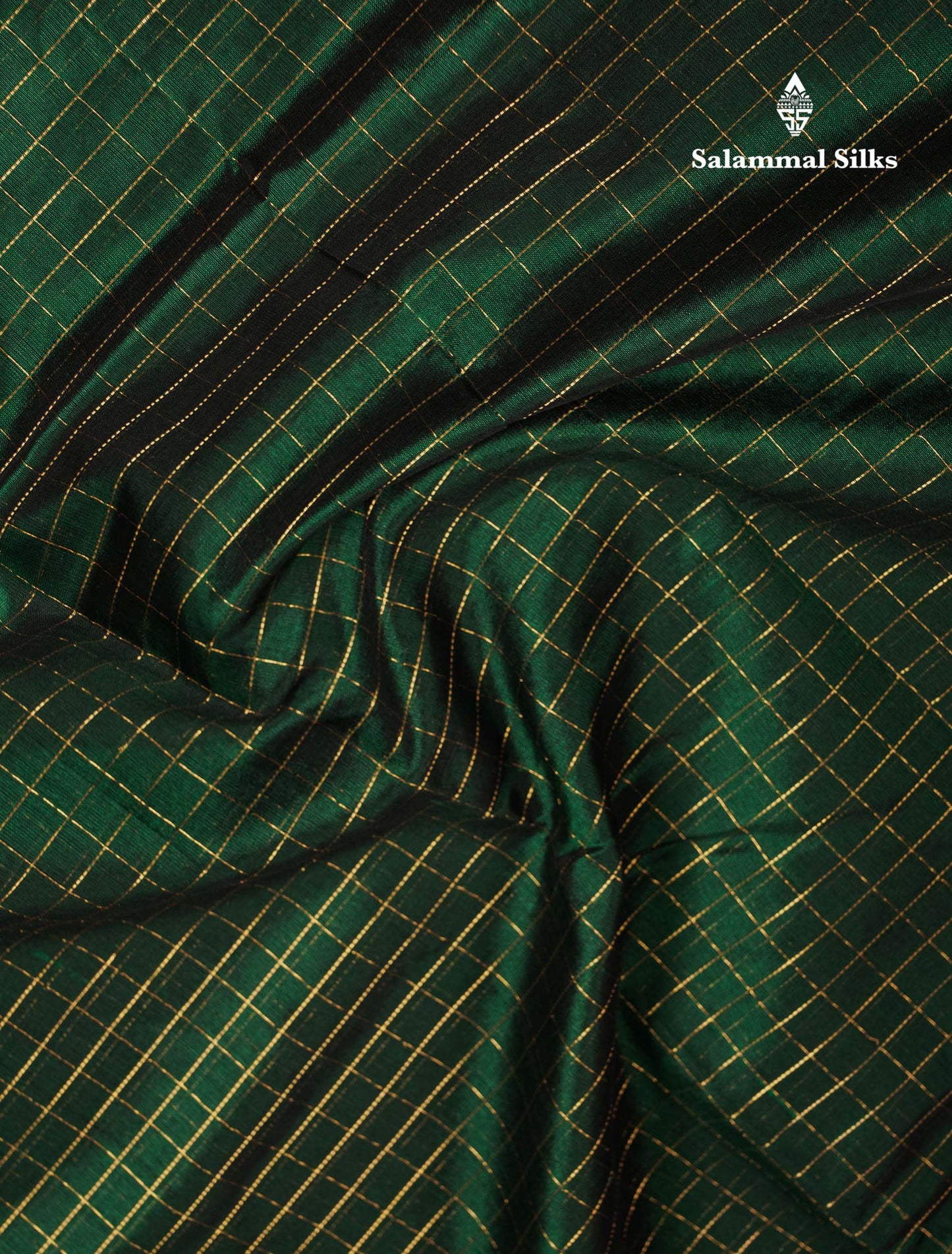 Beautiful Bottle Green Small Zari Checks Pure Silk Cotton Saree With Contrast Orange Traditional Gap Border
