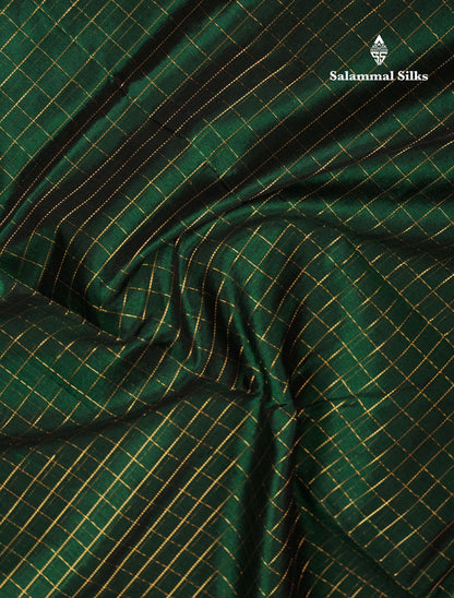 Beautiful Bottle Green Small Zari Checks Pure Silk Cotton Saree With Contrast Orange Traditional Gap Border