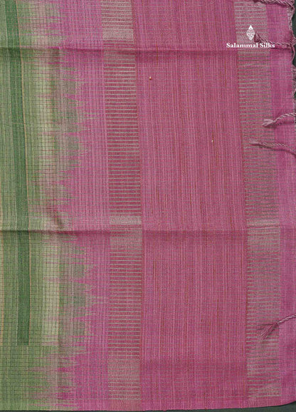 Semi Tussar Saree - Light Green Colour Body With Contrast Rose Pink Blouse