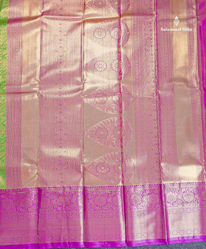 Bridal Semi Silk Saree - Parrot Green Colour Body Tissue With Contrast Vadamalli Evening Morning Border