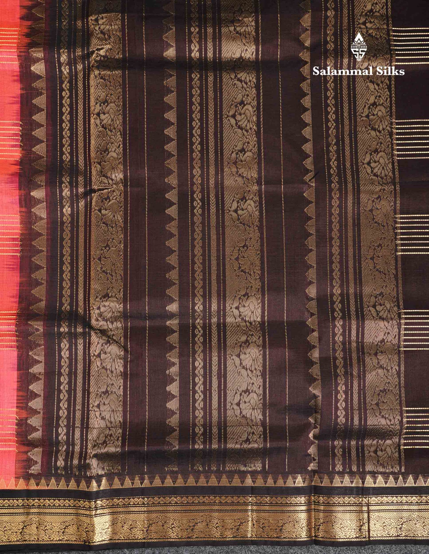 Beautiful Dual Tone Pinkish Peach Pure Silk Cotton Saree With Contrast Black Traditional Border