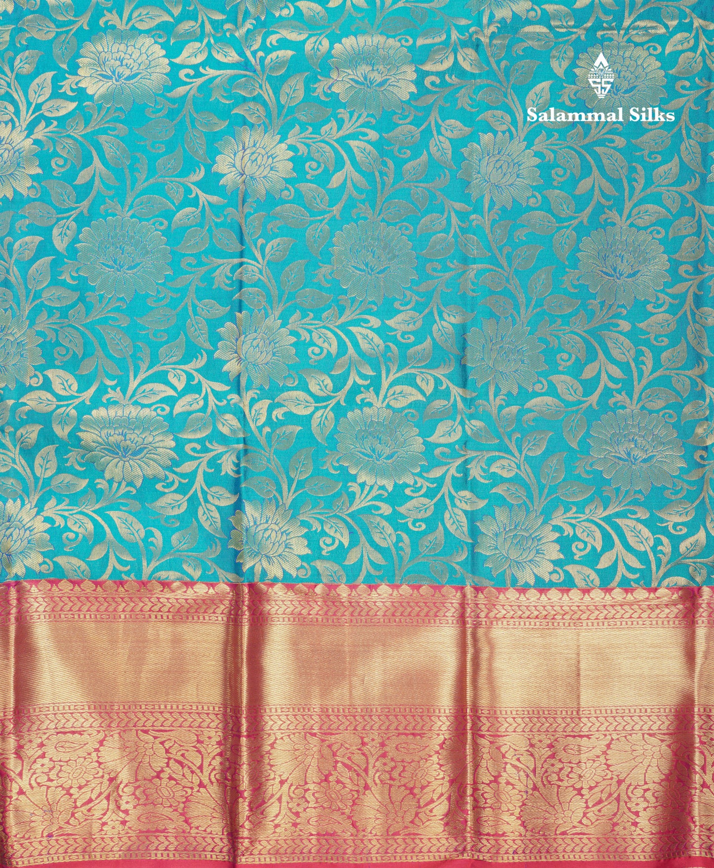 Beautiful Sapphire Green Bridal Pure Mix Kanjivaram Silk Saree With Contrast Chilly Red Border