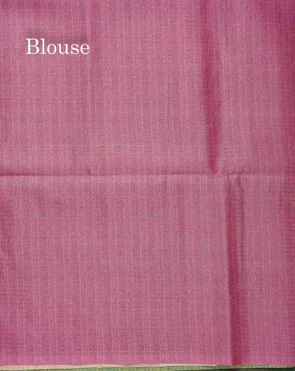 Semi Tussar Saree - Light Green Colour Body With Contrast Rose Pink Blouse