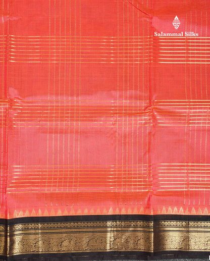 Beautiful Dual Tone Pinkish Peach Pure Silk Cotton Saree With Contrast Black Traditional Border