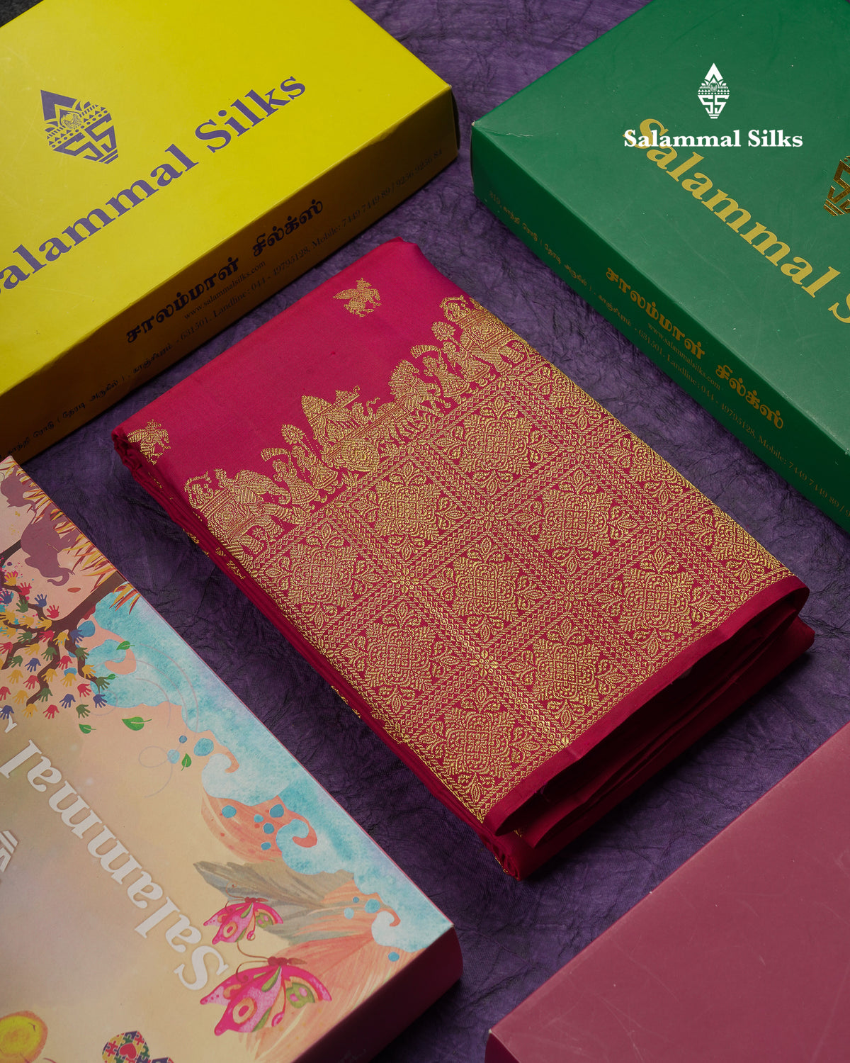 Beautiful Redish Magenta Pure Kanjivaram Silk Saree With Traditional Evening Morning Border