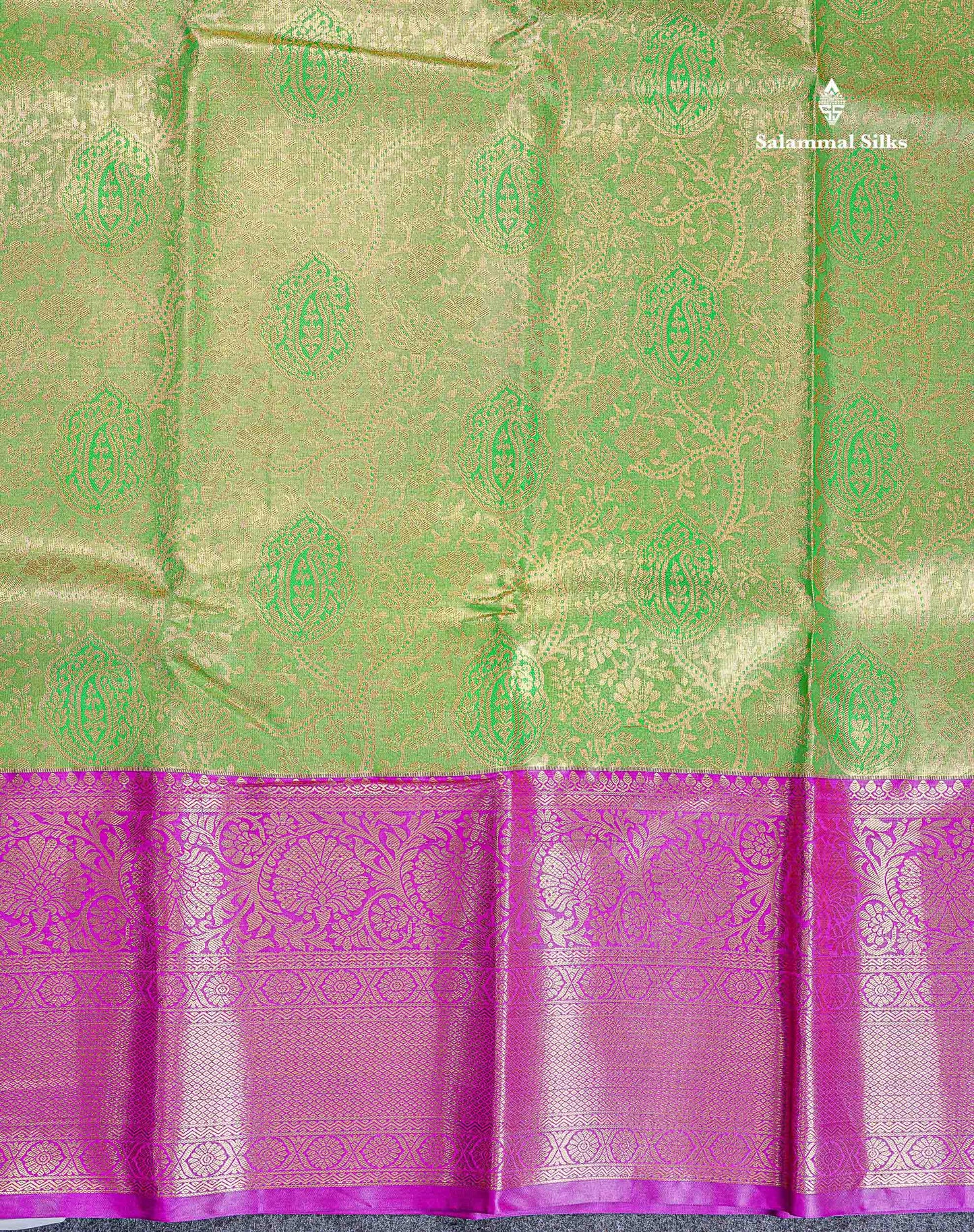 Bridal Semi Silk Saree - Parrot Green Colour Body Tissue With Contrast Vadamalli Evening Morning Border