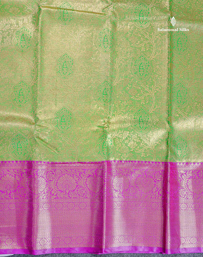 Bridal Semi Silk Saree - Parrot Green Colour Body Tissue With Contrast Vadamalli Evening Morning Border