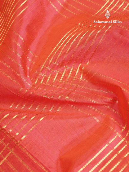 Beautiful Dual Tone Pinkish Peach Pure Silk Cotton Saree With Contrast Black Traditional Border