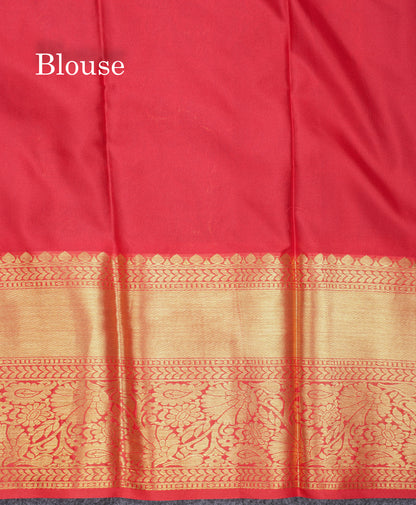 Beautiful Sapphire Green Bridal Pure Mix Kanjivaram Silk Saree With Contrast Chilly Red Border
