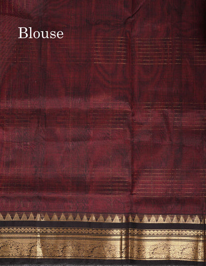 Beautiful Dual Tone Pinkish Peach Pure Silk Cotton Saree With Contrast Black Traditional Border