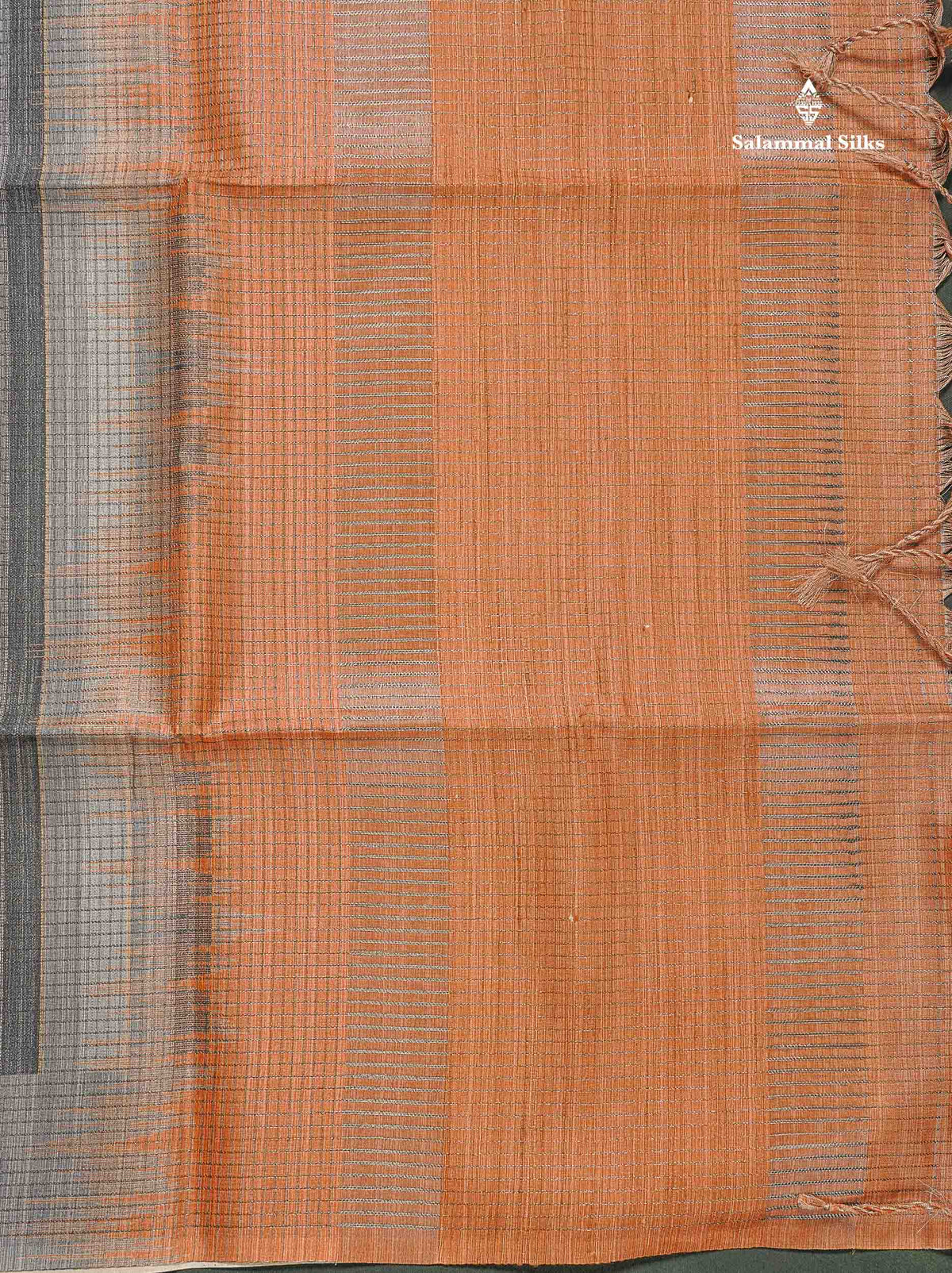 Semi Tussar Saree - Grey Colour Body With Contrast Light Orange  Blouse