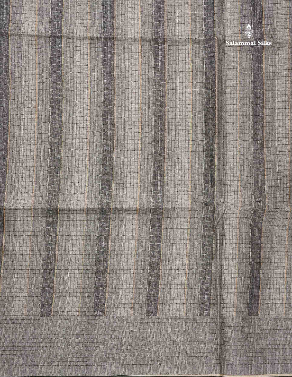 Semi Tussar Saree - Grey Colour Body With Contrast Light Orange  Blouse