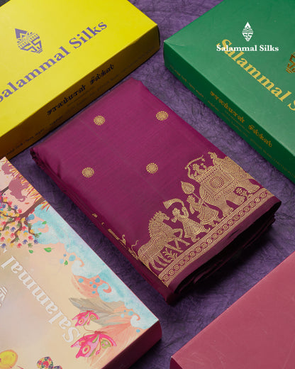 Beautiful Magenta Pure Kanjivaram Silk Saree With Fancy Border