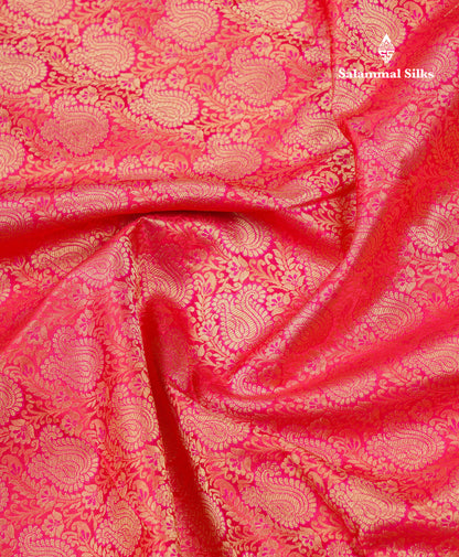 Beautiful Dual Tone Reddish Pink Bridal Pure Kanjivaram Silk Saree With Contrast Bottle Green Traditional Border
