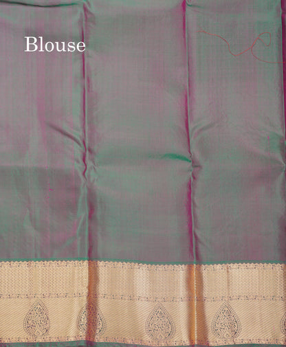 Beautiful Dual Tone Reddish Pink Bridal Pure Kanjivaram Silk Saree With Contrast Bottle Green Traditional Border