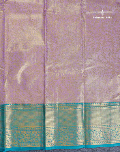 Bridal Semi Silk Saree - Lavender Colour Body Tissue With Contrast Teal Green Evening Morning Border