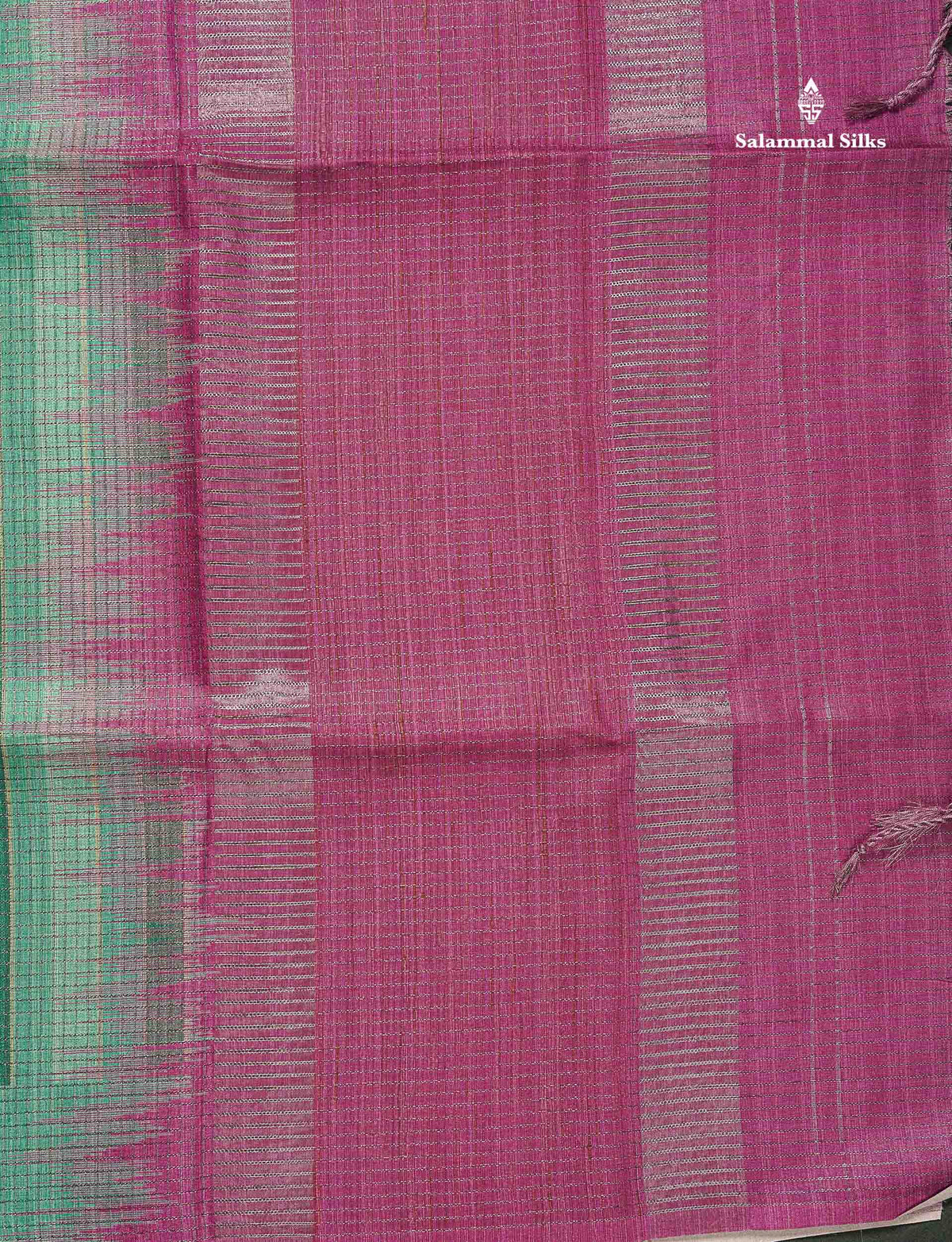 Semi Tussar Saree - Green Colour Body With Contrast Rose Pink Blouse