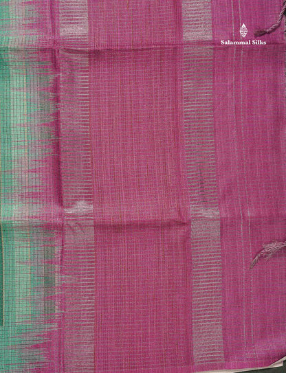 Semi Tussar Saree - Green Colour Body With Contrast Rose Pink Blouse