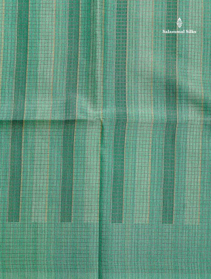 Semi Tussar Saree - Green Colour Body With Contrast Rose Pink Blouse