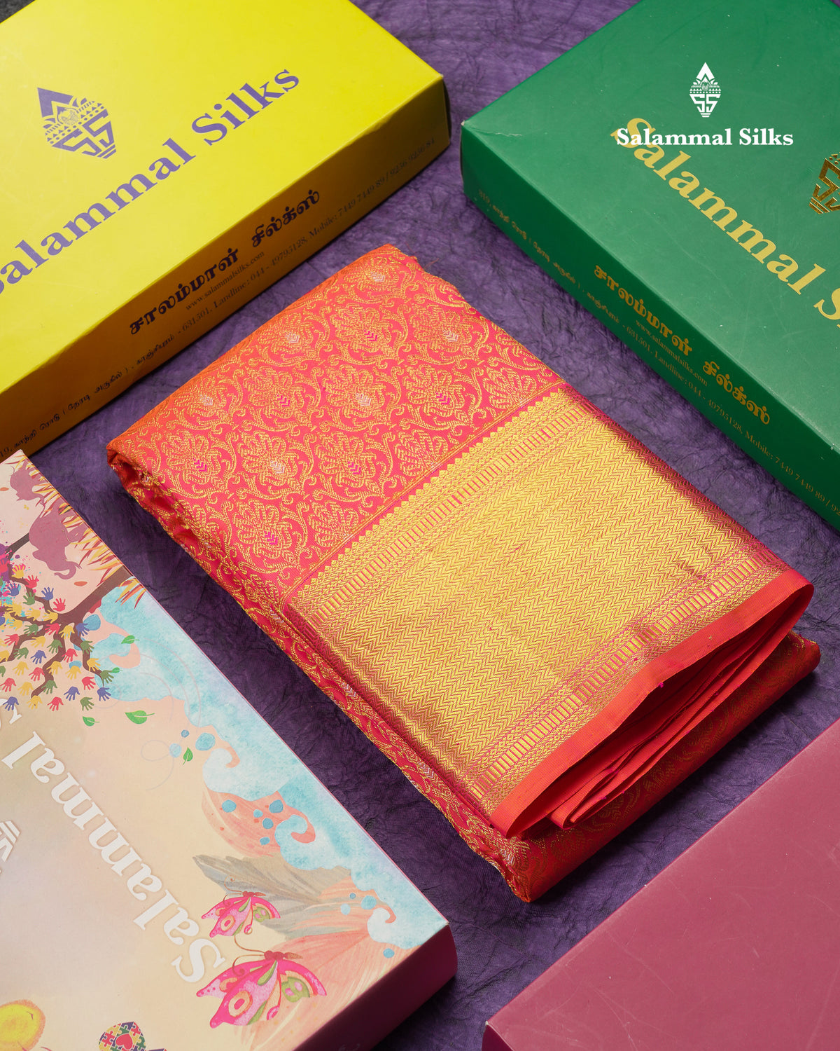 Beautiful Dual Tone Pinkish Orange Menakari Work Bridal Pure Kanjivaram Silk Saree With Traditional Border